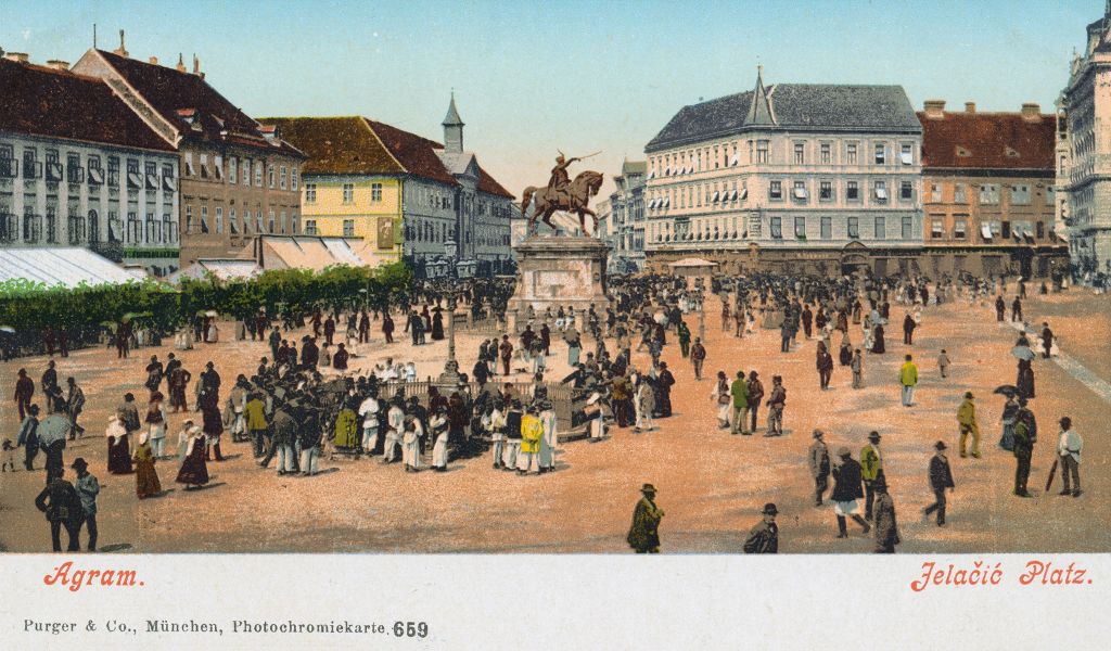 Trg bana Jelačića oko 1895. godine, Manduševac prije zatrpavanja, razglednica oko 1900. godine